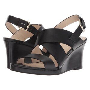 Cole Haan NIB Women's Penelope Wedge II Sandal Pumps Heels Black Leather 9